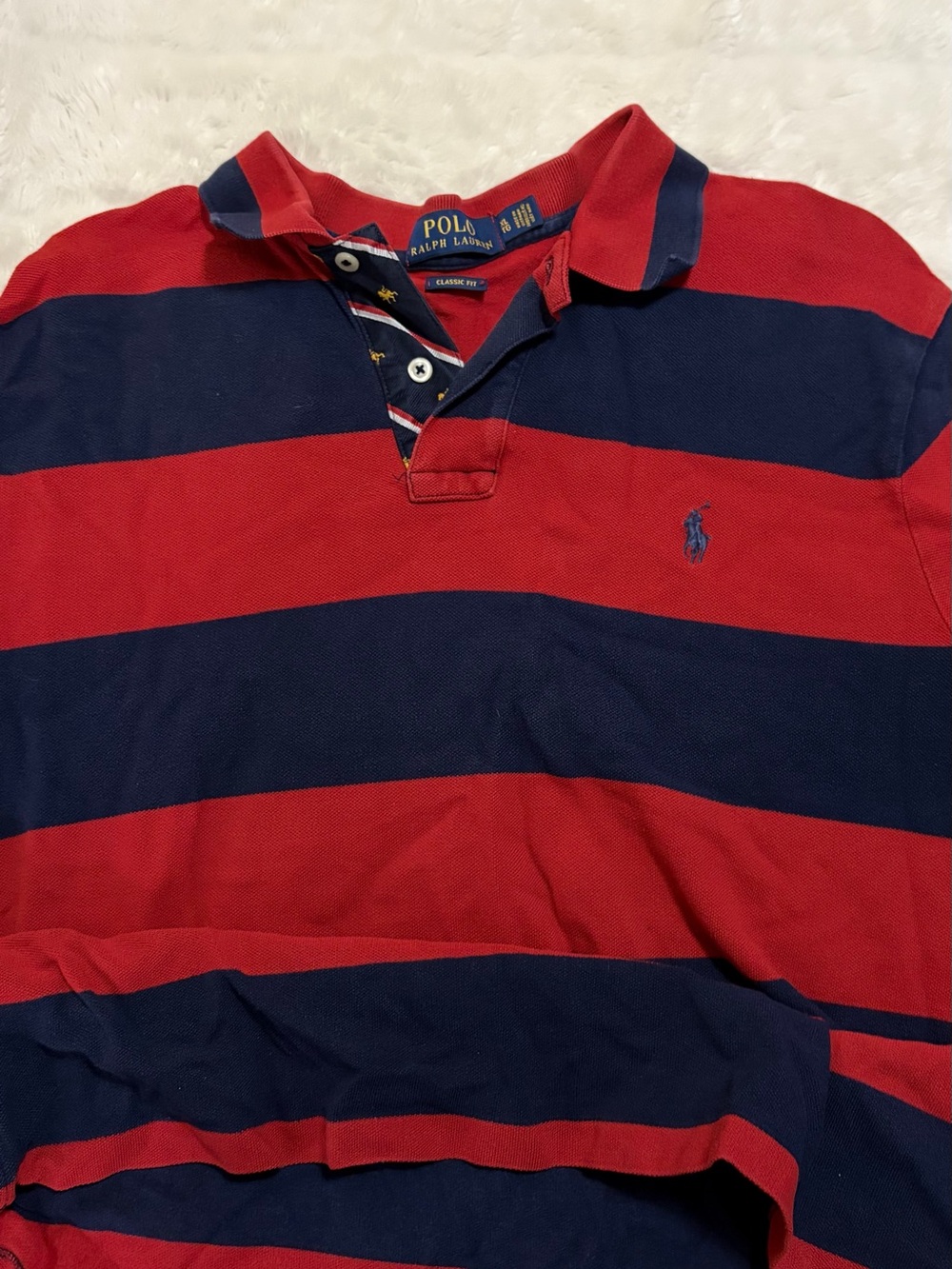 Polo by Ralph Lauren Red and Navy Wide-Stripe Rugby Polo